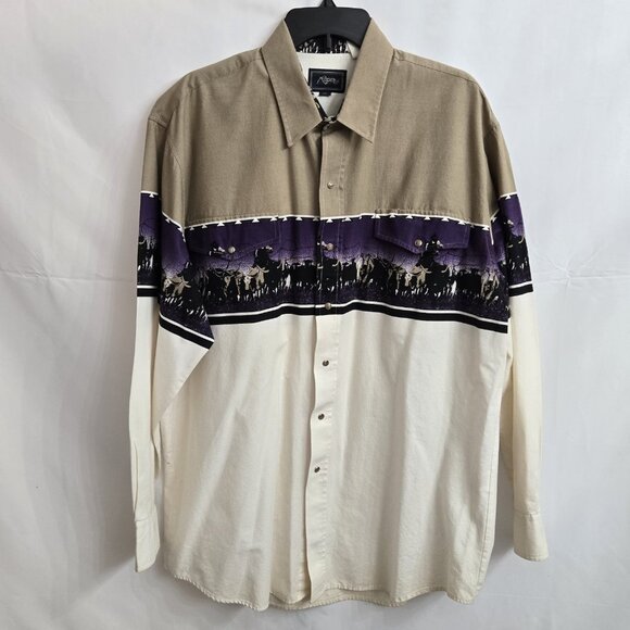 Vintage Roper Men’s Roundup Cattle Pearl Snap Western Shirt Size XL Purple/Tan - Picture 1 of 11